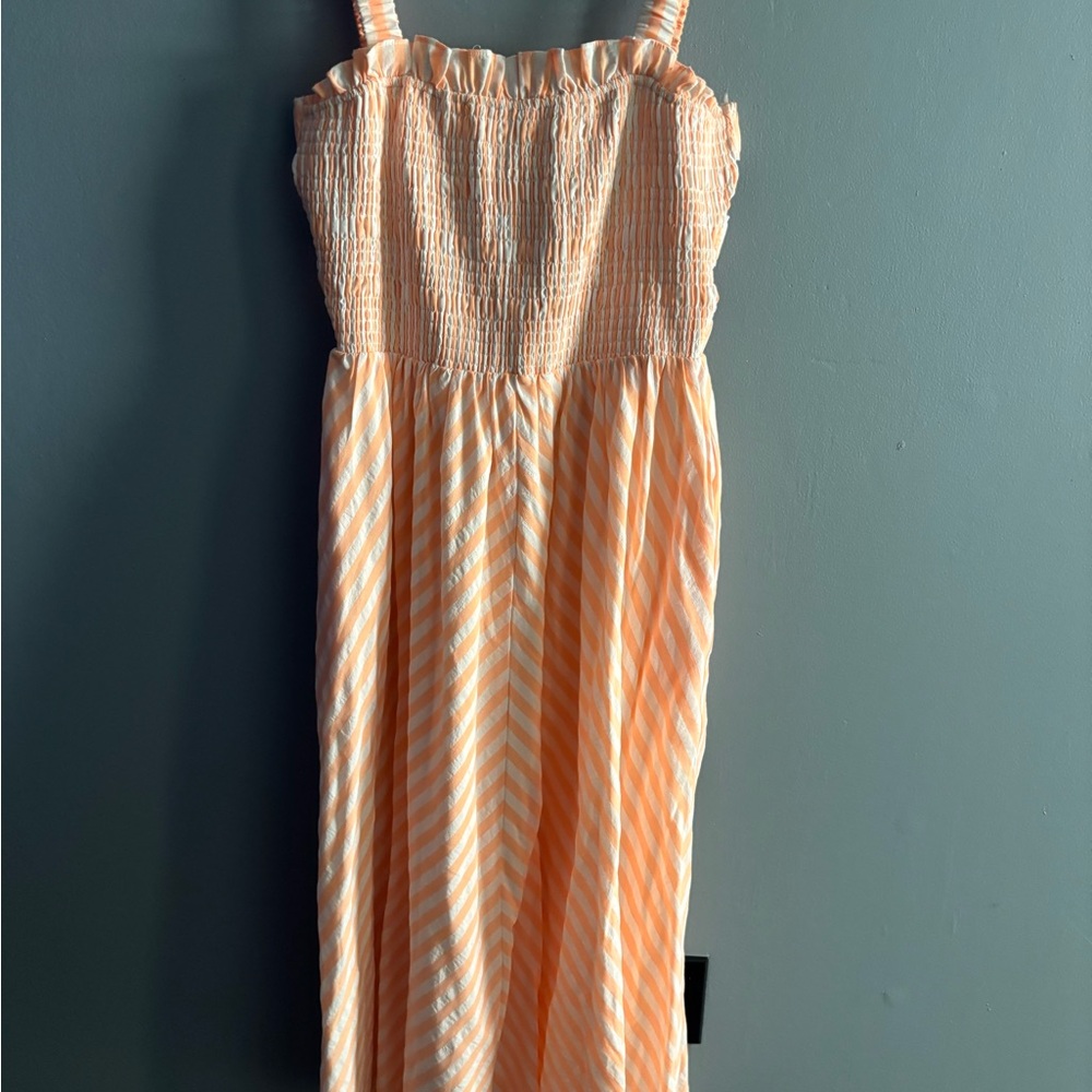 English Factory Asymmetrical Dress in Peach and White